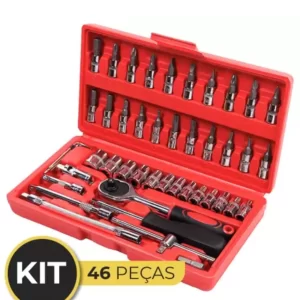 Kit Chaves Ferramentas Jogo 46 Peças Maleta Catraca Reversível Soquetes Completa Profissional Mecânico