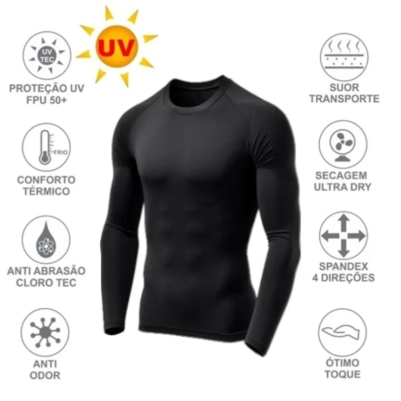 Pacote com 2 Camisetas Proteção Térmica Solar Ciclismo Compressão Segunda Pele Tecido Gelado UV 50 + Várias Cores Atacado - Imagem 5
