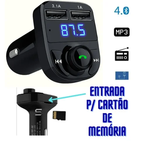 USB P Carregador para Sem Fio, Transmissor MP3, Bluetooth - Imagem 3